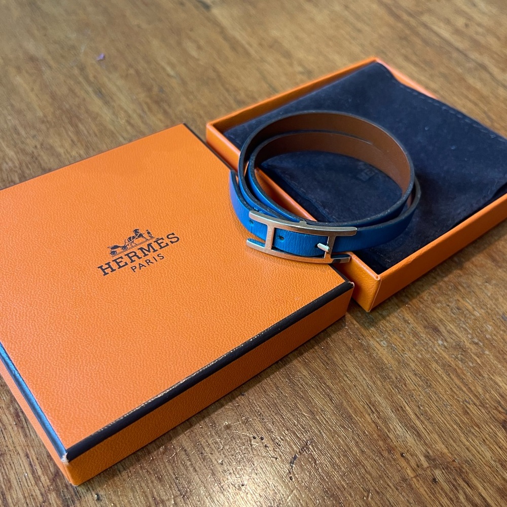 SOLD Hermès Behapi Double Tour Bracelet Blue / Silver